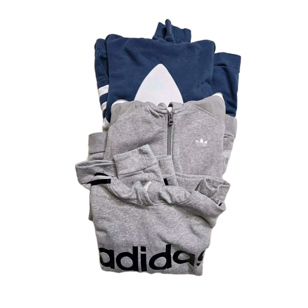 Adidas Big Trefoil Hoodie Youth Blue Gray Hooded Sweatshirt  Pullover L Lot Of 3